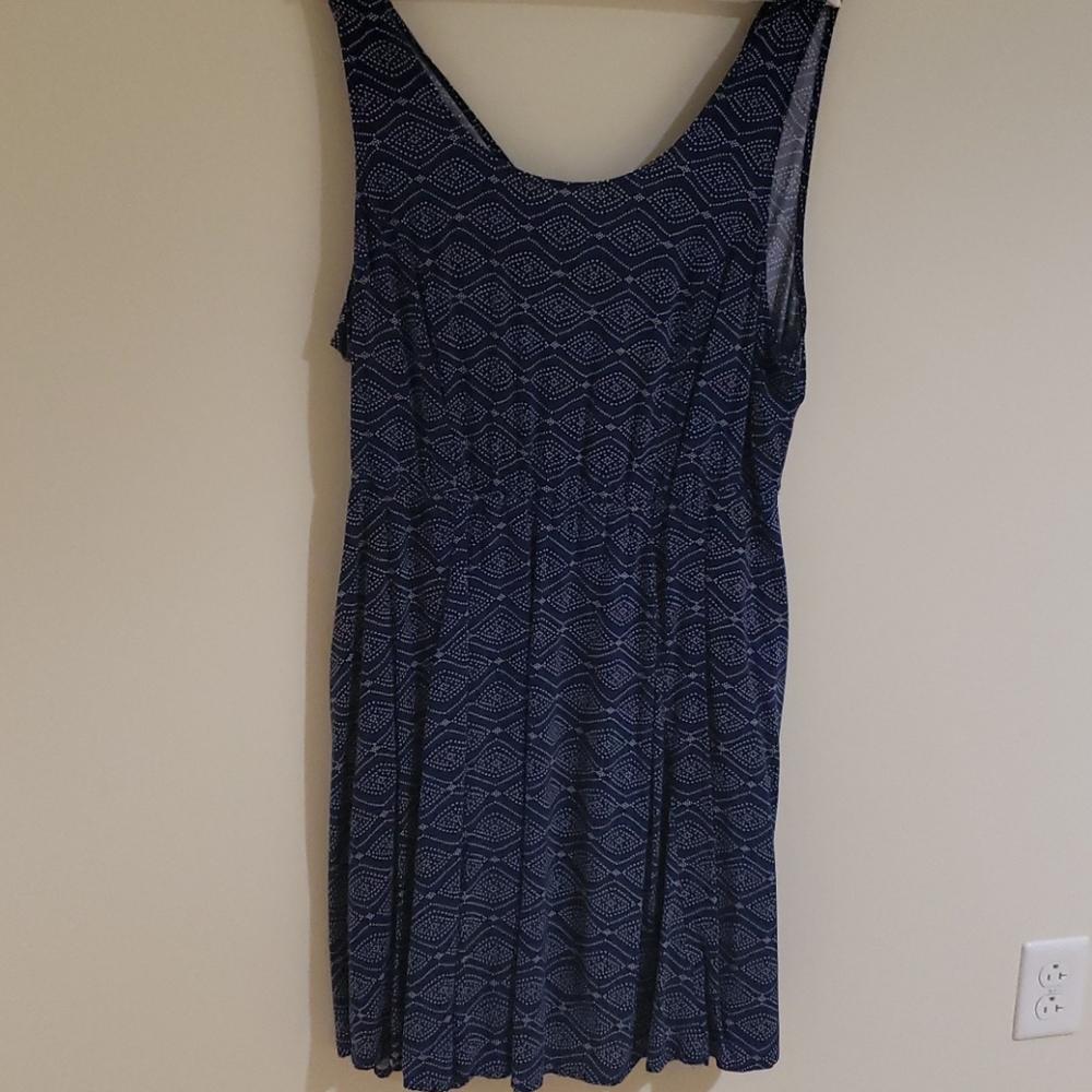Navy and white patterned dress, plus size, bow